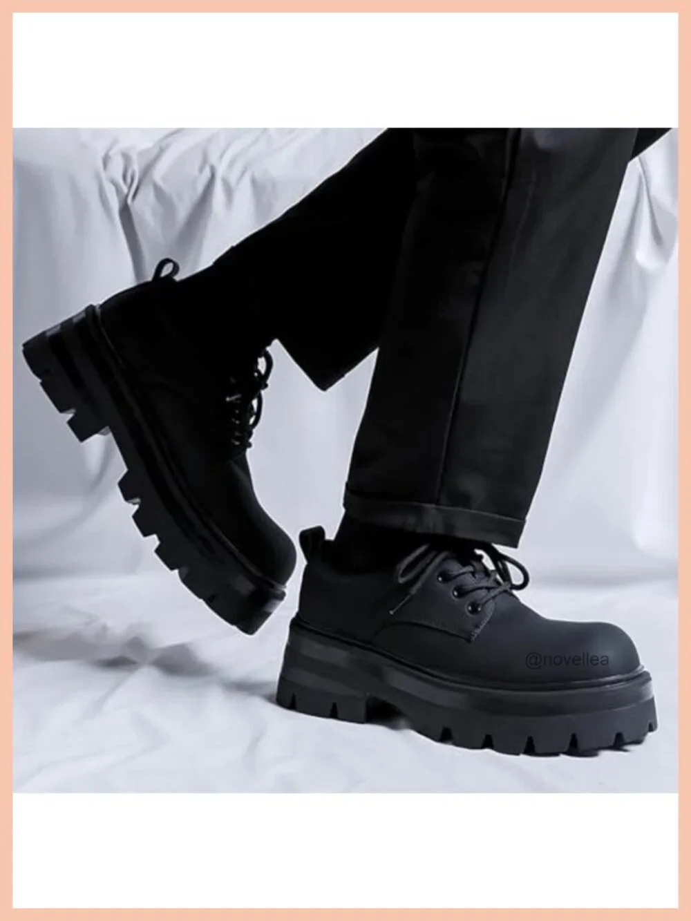 Men's Leather Platform Oxfords Lace Up Dress Shoes Non-Slip Lug Sole Chunky Heel